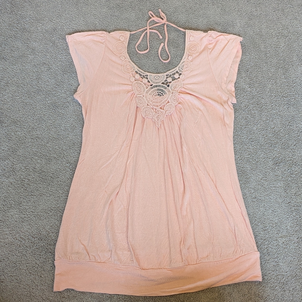 Crochet front light coral colored blouse